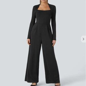 🦋Halara Long Sleeve Wide Leg Jumpsuit – Size XL, Elegant Black NWT